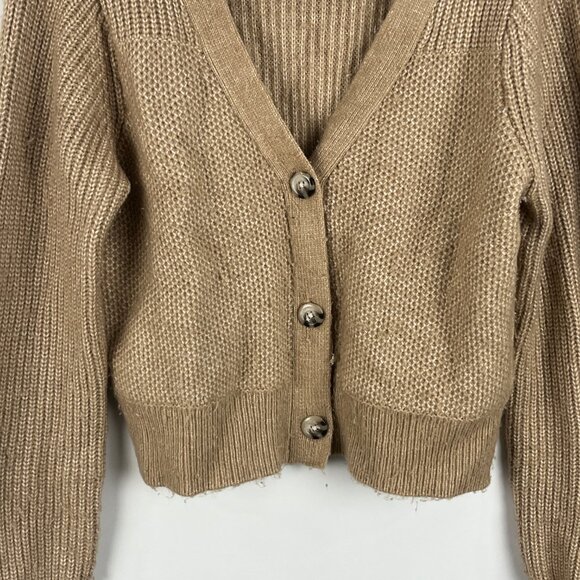Unbranded Short Button Cardigan Size M Beige Long Sleeve V Neck Stretch Acrylic - Picture 3 of 8